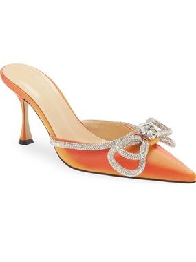 Mach & Mach Crystal Double Bow Pointed Toe Mule 8.5 US / 38.5 EU, LED ORANGE